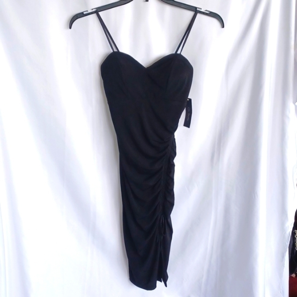 City Studio Juniors' Sz 1 Formal Dress NWT Black, Ruched, Slit, Built-in Bra